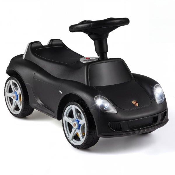 Paspiriamas licencijuotas automobiliukas vaikams Porsche su garso signalu ir priekiniais žibintais (Juodas)